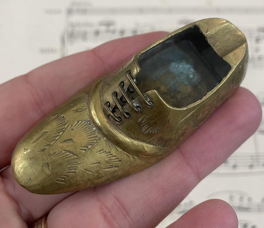 Rare Small Antique French Brass Ash Tray Shoe c1920