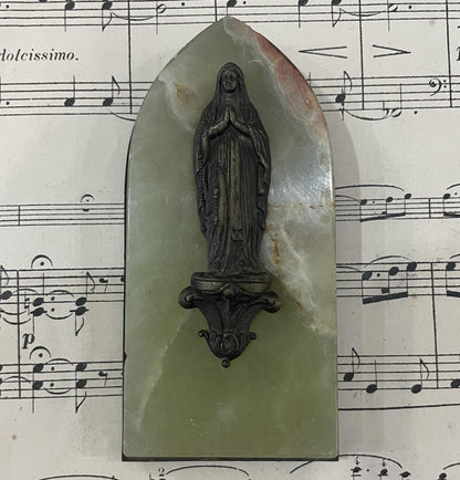 Antique French Onyx Icon Stand Virgin Mary c1920