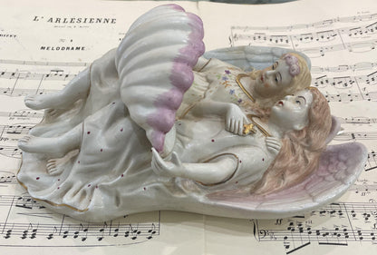 Rare Large Antique French Porcelain Angel Holy Water Font c1880