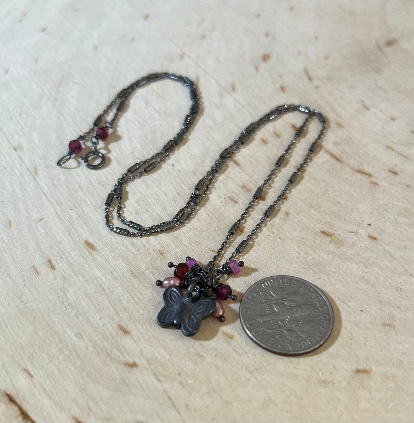 Sterling silver Butterfly charm necklace with gemstones