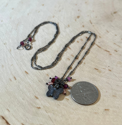 Sterling silver Butterfly charm necklace with gemstones