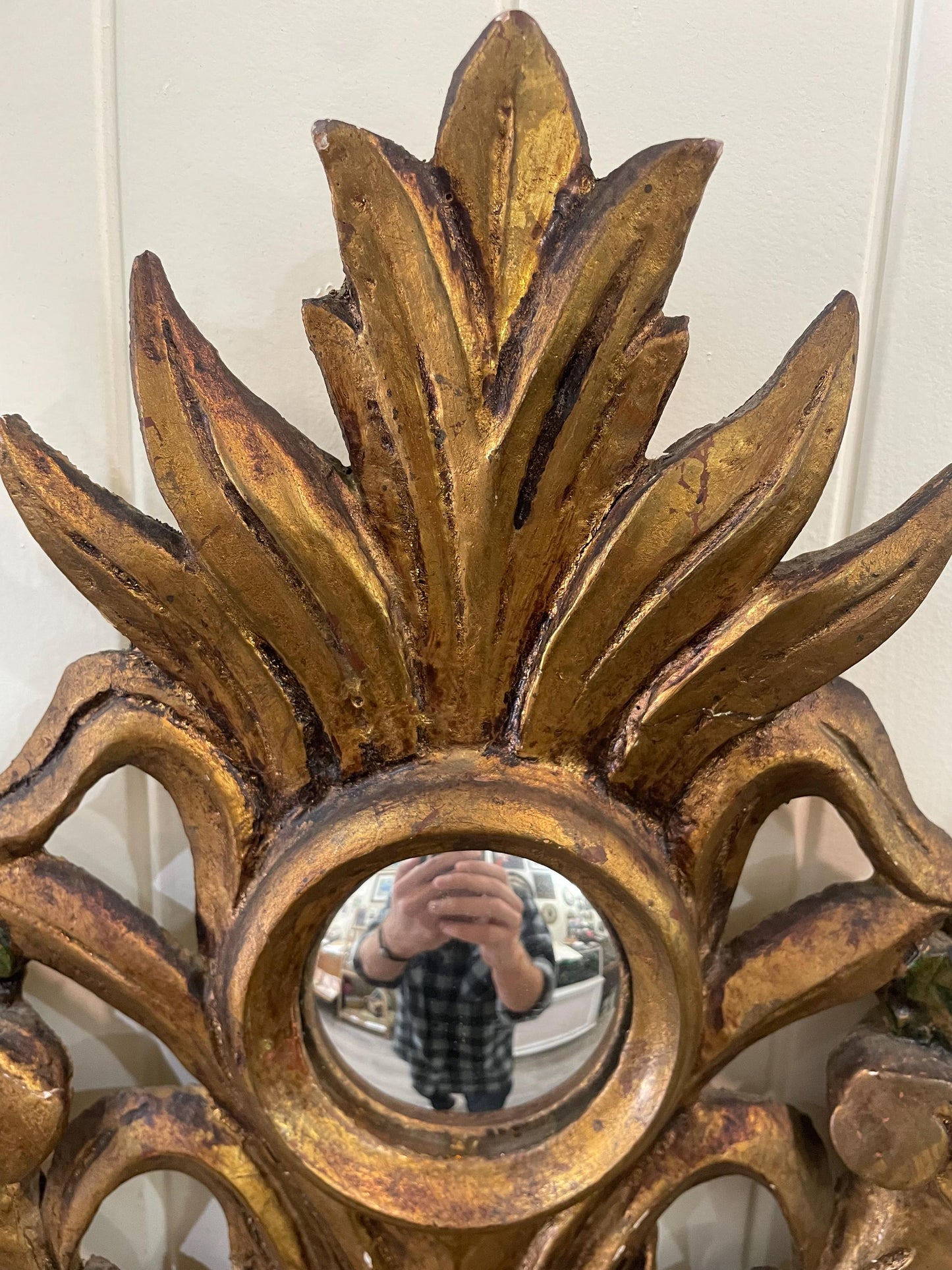 RARE Large Antique Italian Wooden Witch Mirror c1860