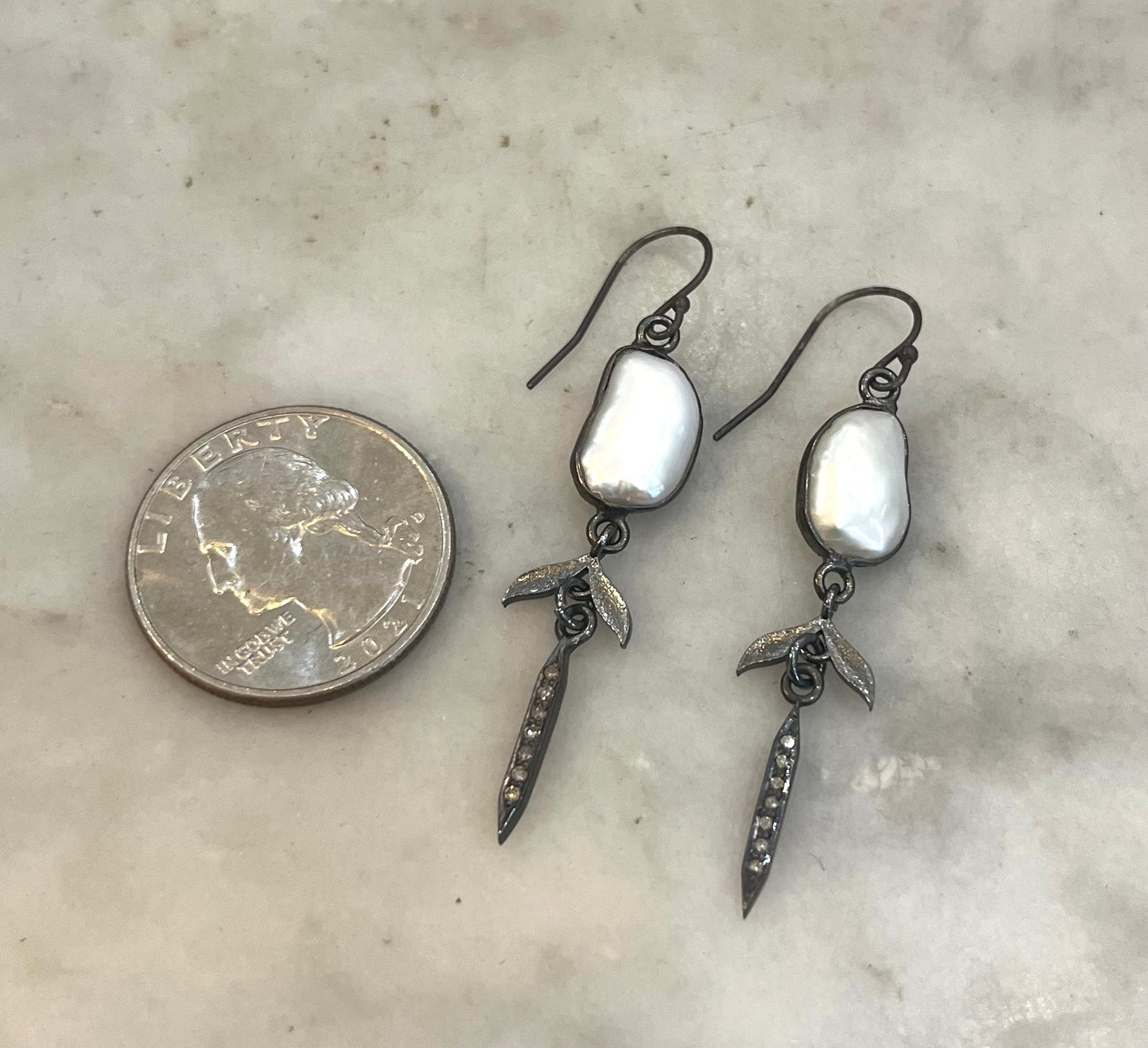 Pearl diamond sterling earrings