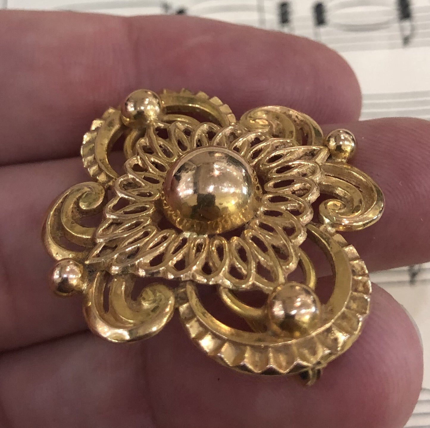 Antique French Art Nouveau 18k Yellow Solid Gold 750 Pin Brooch c1900