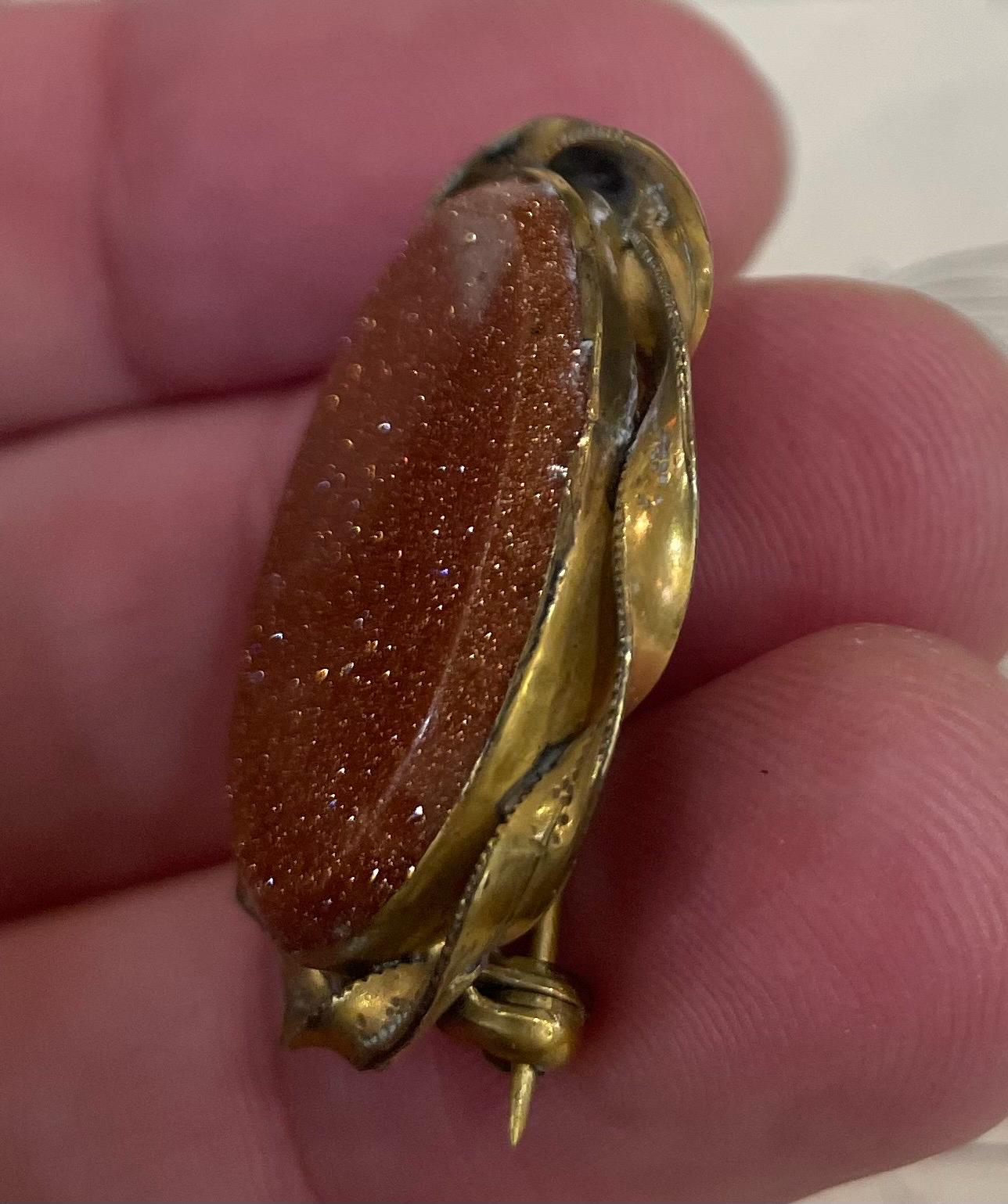 Antique French Art Nouveau Goldstone Brooch c1920