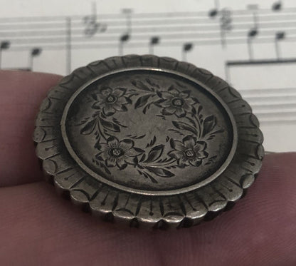 Antique Art Nouveau French Sterling Silver Brooch Flowers c1910