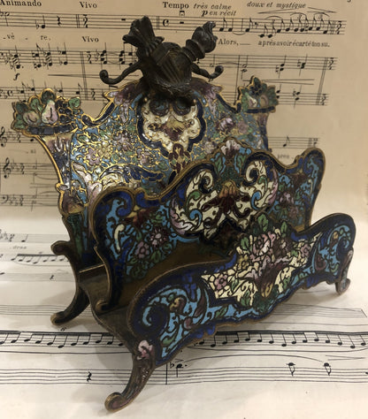 Rare Antique French Champleve Enamel Letter Holder c1880