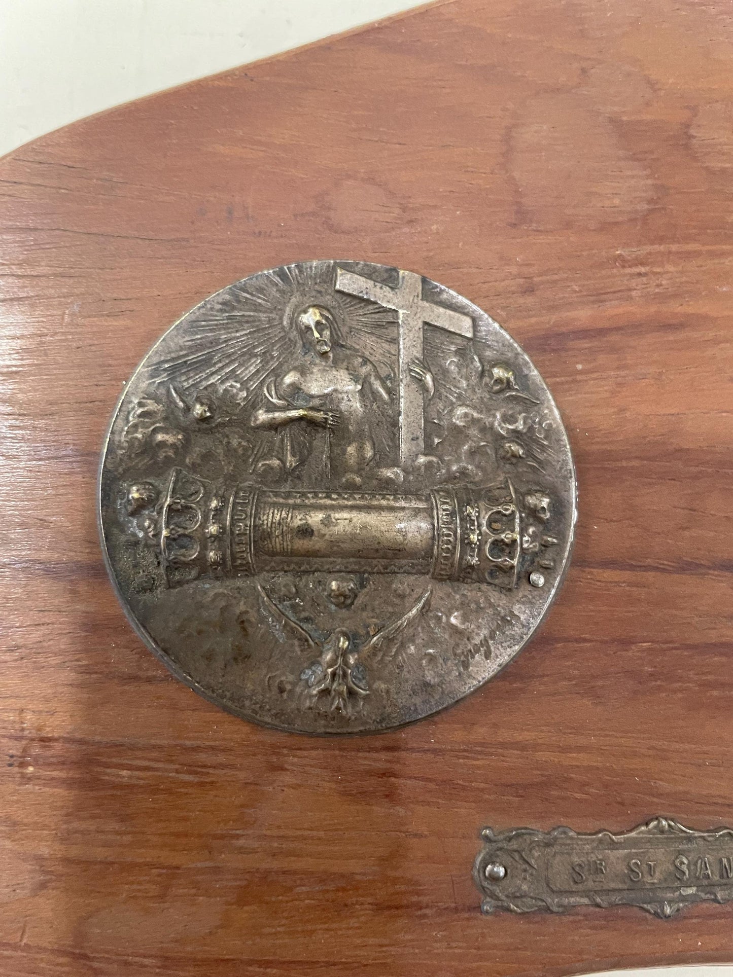 Rare Antique French Religious Plaque Holy Blood Jesus c1920