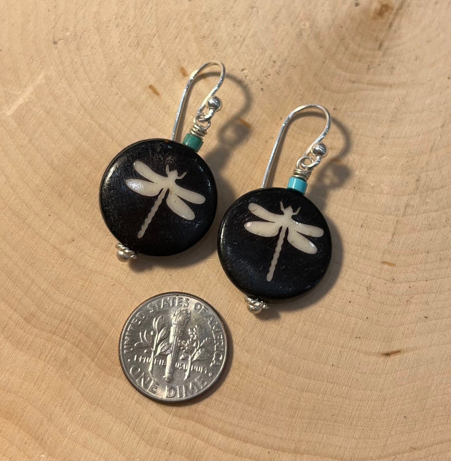 Batik dragonfly earrings with turquoise