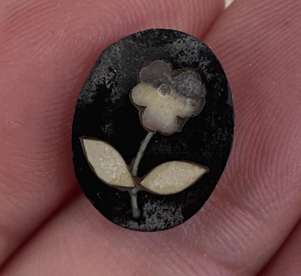 Antique Italian Pietra Dura Inlaid Stone Flower Pansy Plaque c1900