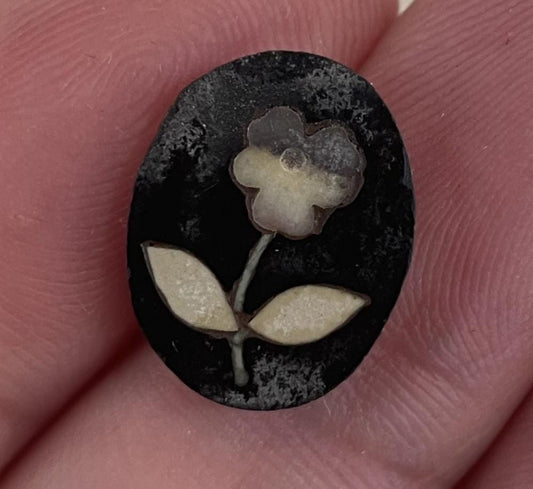 Antique Italian Pietra Dura Inlaid Stone Flower Pansy Plaque c1900