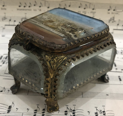 Antique French Souvenir Jewelry Box view of Wissembourg France c1900