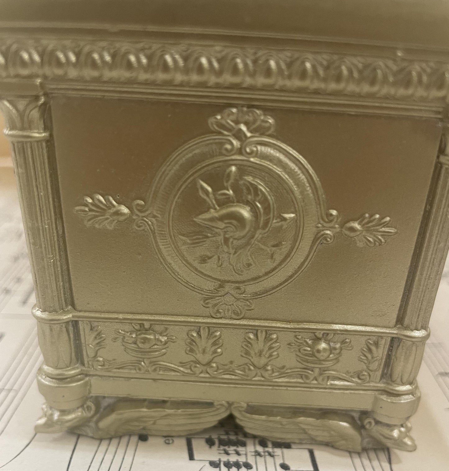 Antique French Jewelry Box with Green Cushion c1940