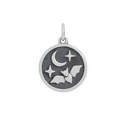 Sterling Silver Flying Bat Charm with Moon and Star 19x13mm