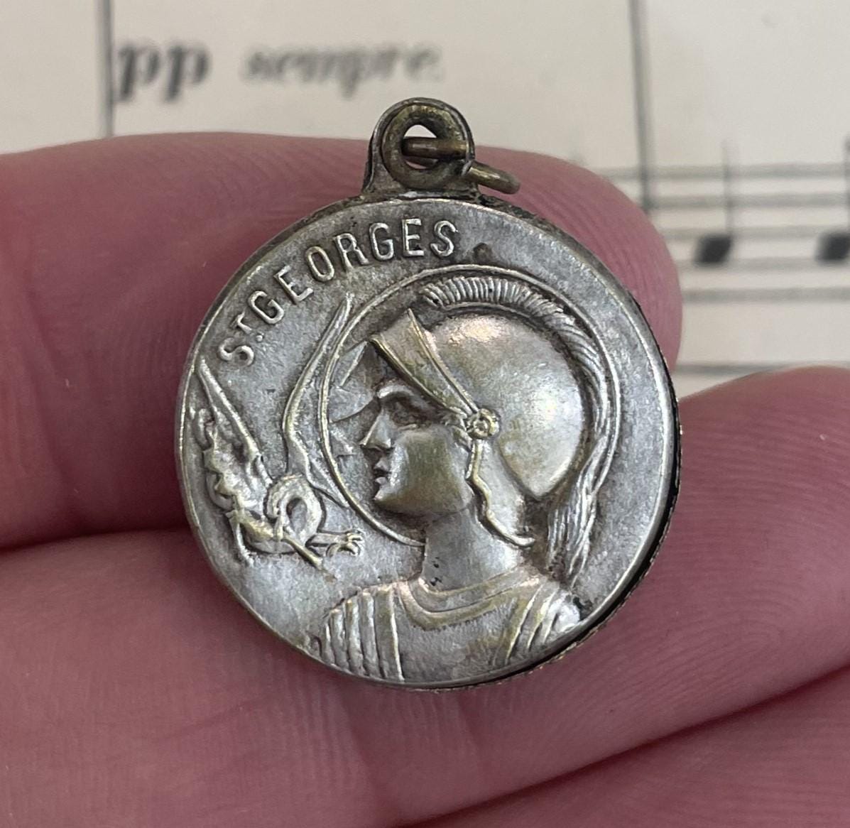 Antique French Art Nouveau Sliding Pendant St George c1920