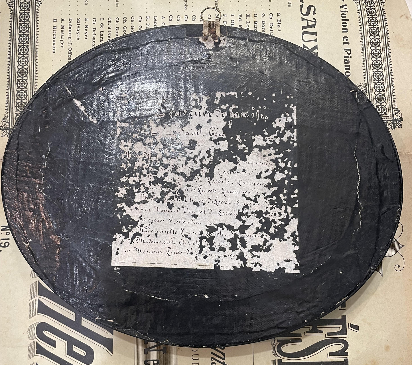 RARE Large Antique French Mourning Hair Art Domed Glass Wooden Frame Village Saint Cere c1860