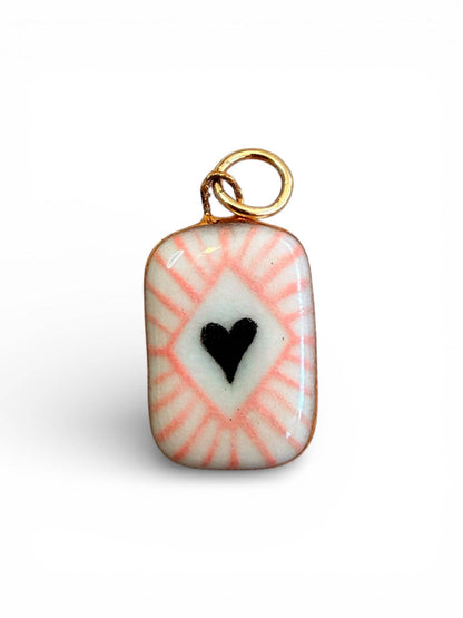 Shining Heart Diamond Charm: Light Pink + White / Gold Luster