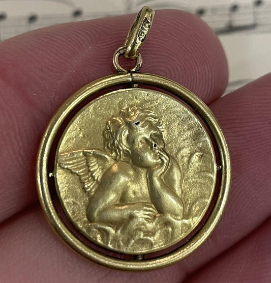 Antique French Gold-Filled First Communion Angel Religious Medal c1935