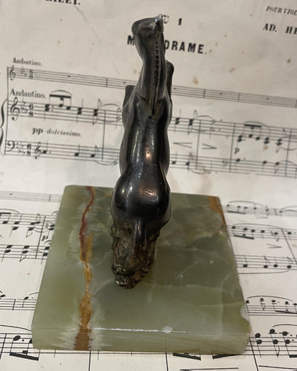 Antique French Horse Sculpture on Green Onyx c1920