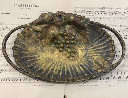 Large Antique French Art Nouveau Bronze Tray with Grapes c1900