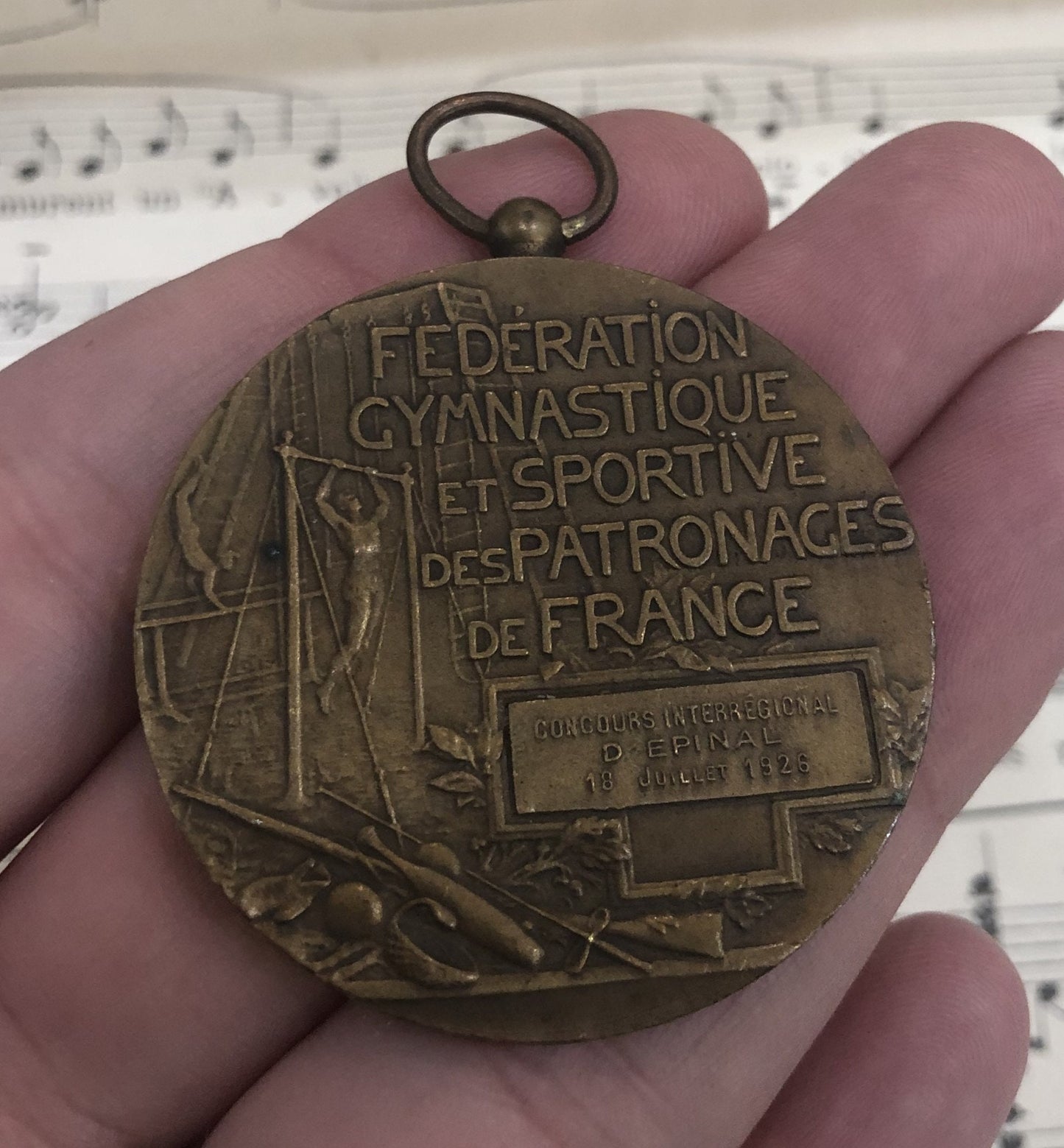 Rare Large Antique French Bronze Medal Gymnastics c1926