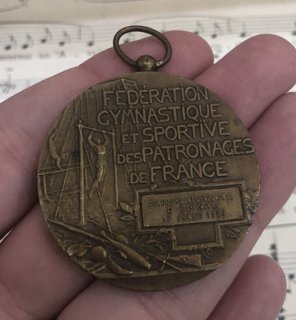 Rare Large Antique French Bronze Medal Gymnastics c1926