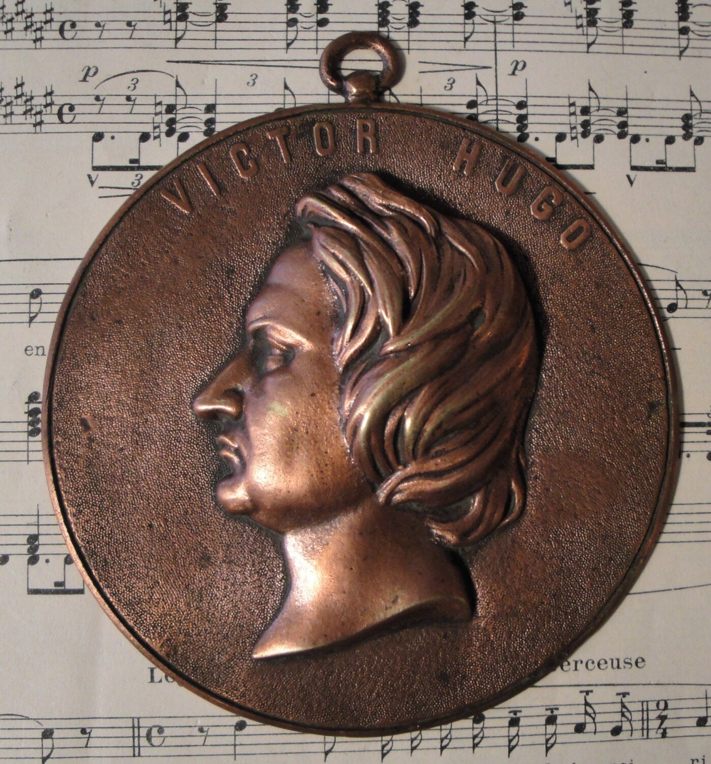 French Antique Victor Hugo Bronze Wall Plaque c1920
