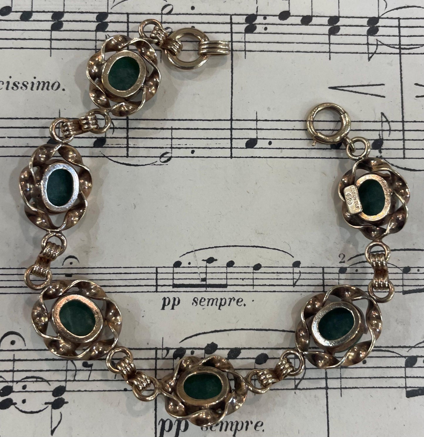 Vintage Art Nouveau 12k Gold-filled Jade Bracelet c1940