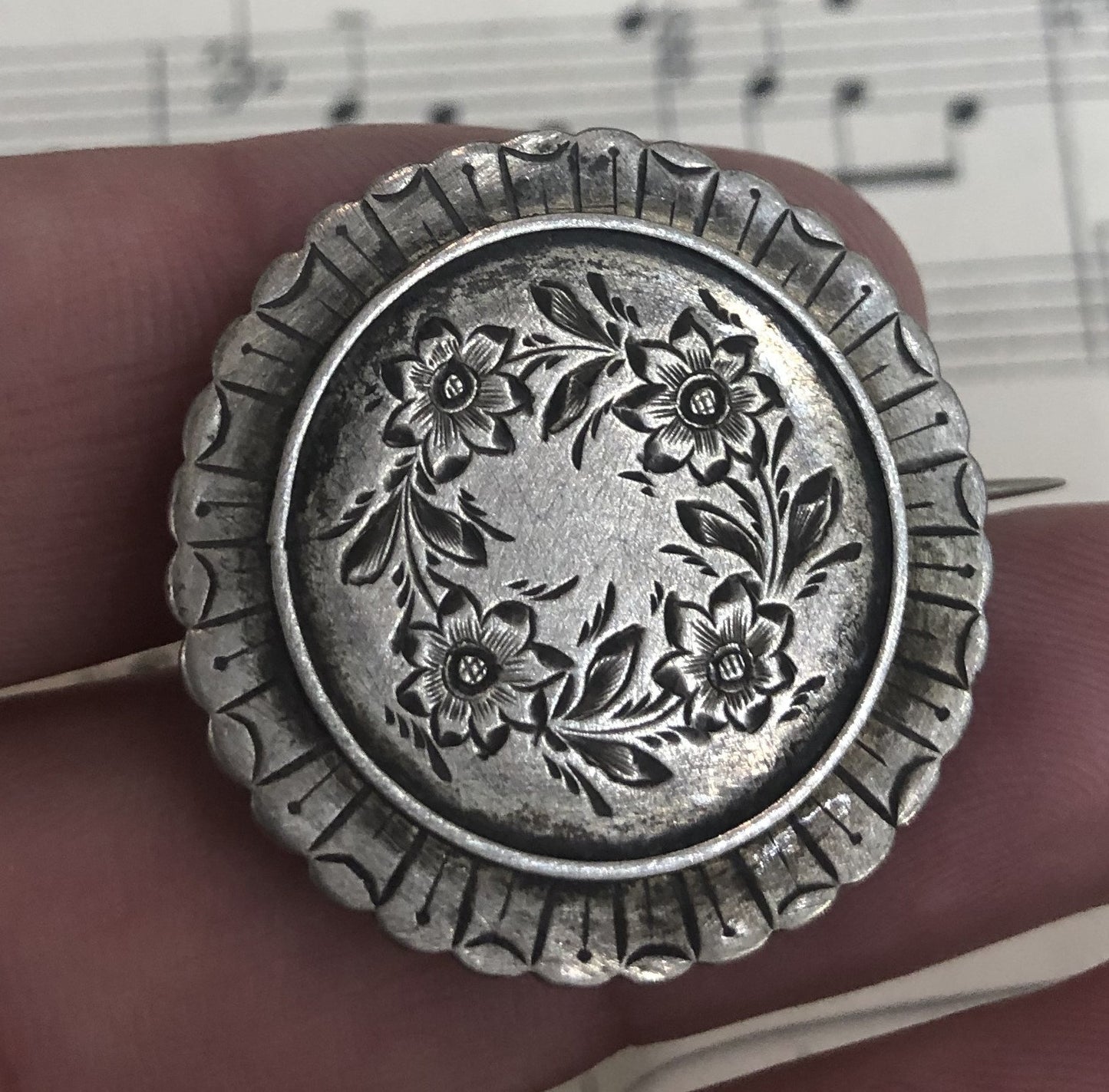 Antique Art Nouveau French Sterling Silver Brooch Flowers c1910