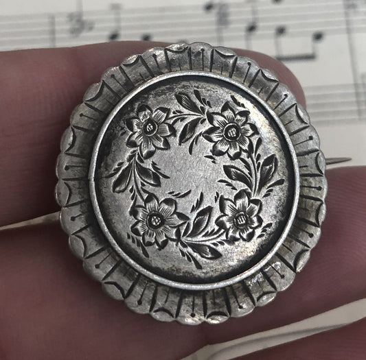 Antique Art Nouveau French Sterling Silver Brooch Flowers c1910