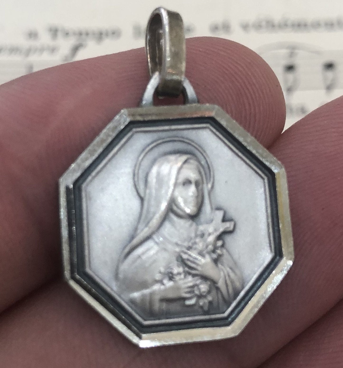 Vintage French St. Therese of Lisieux St Christopher Religious Medal c1960