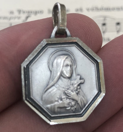Vintage French St. Therese of Lisieux St Christopher Religious Medal c1960