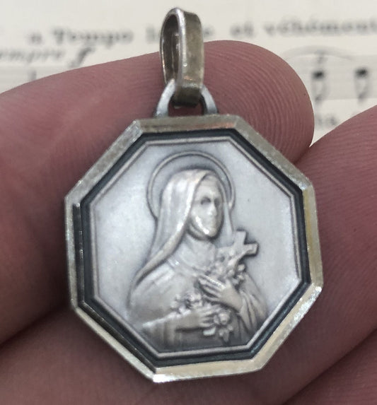 Vintage French St. Therese of Lisieux St Christopher Religious Medal c1960