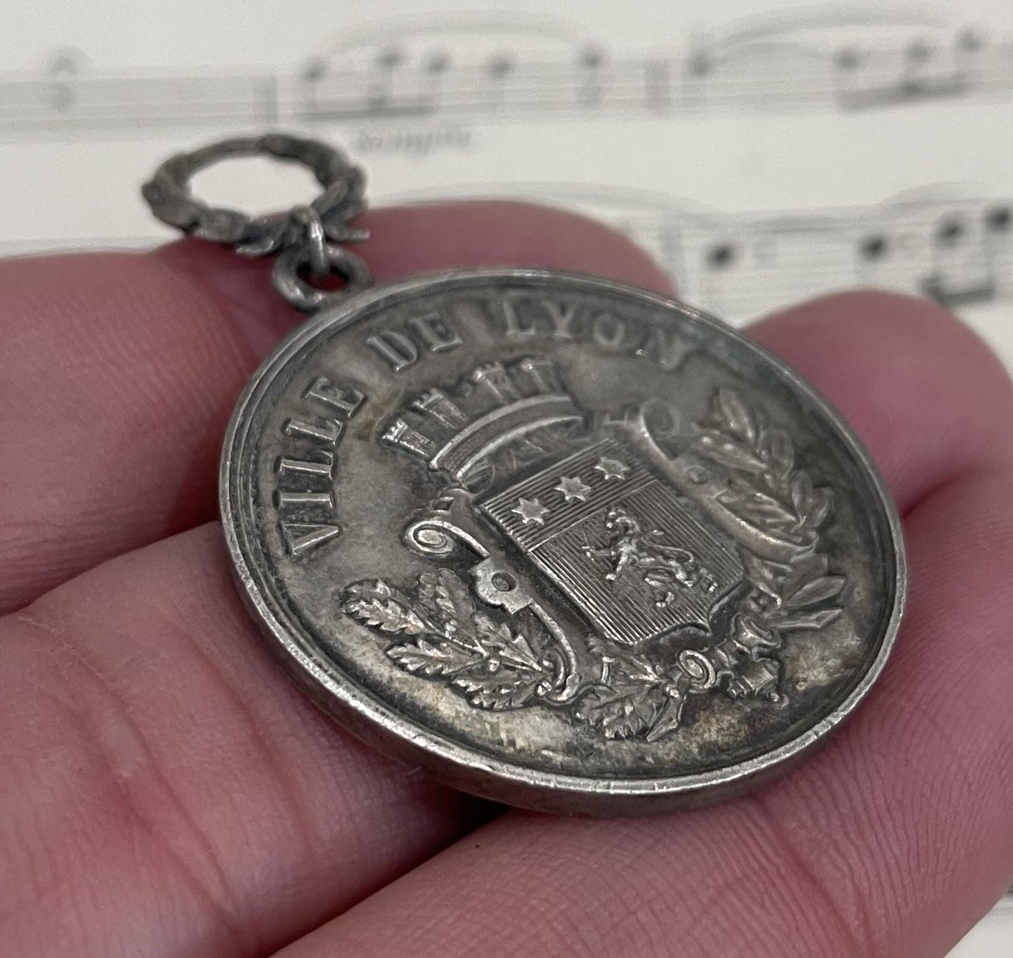 Large Antique French Sterling Silver Art Nouveau Pendant Lyon c1900