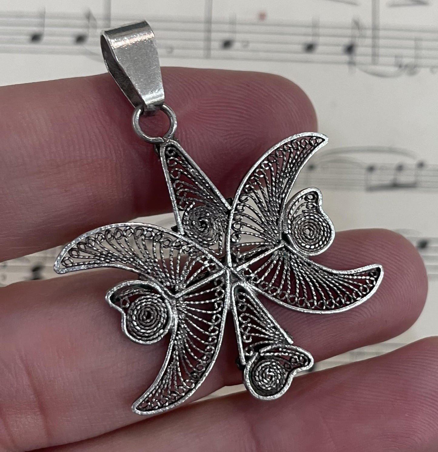 Large Vintage Sterling Silver Pendant Filigree