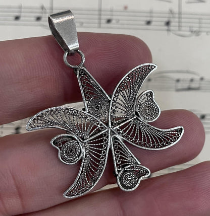 Large Vintage Sterling Silver Pendant Filigree