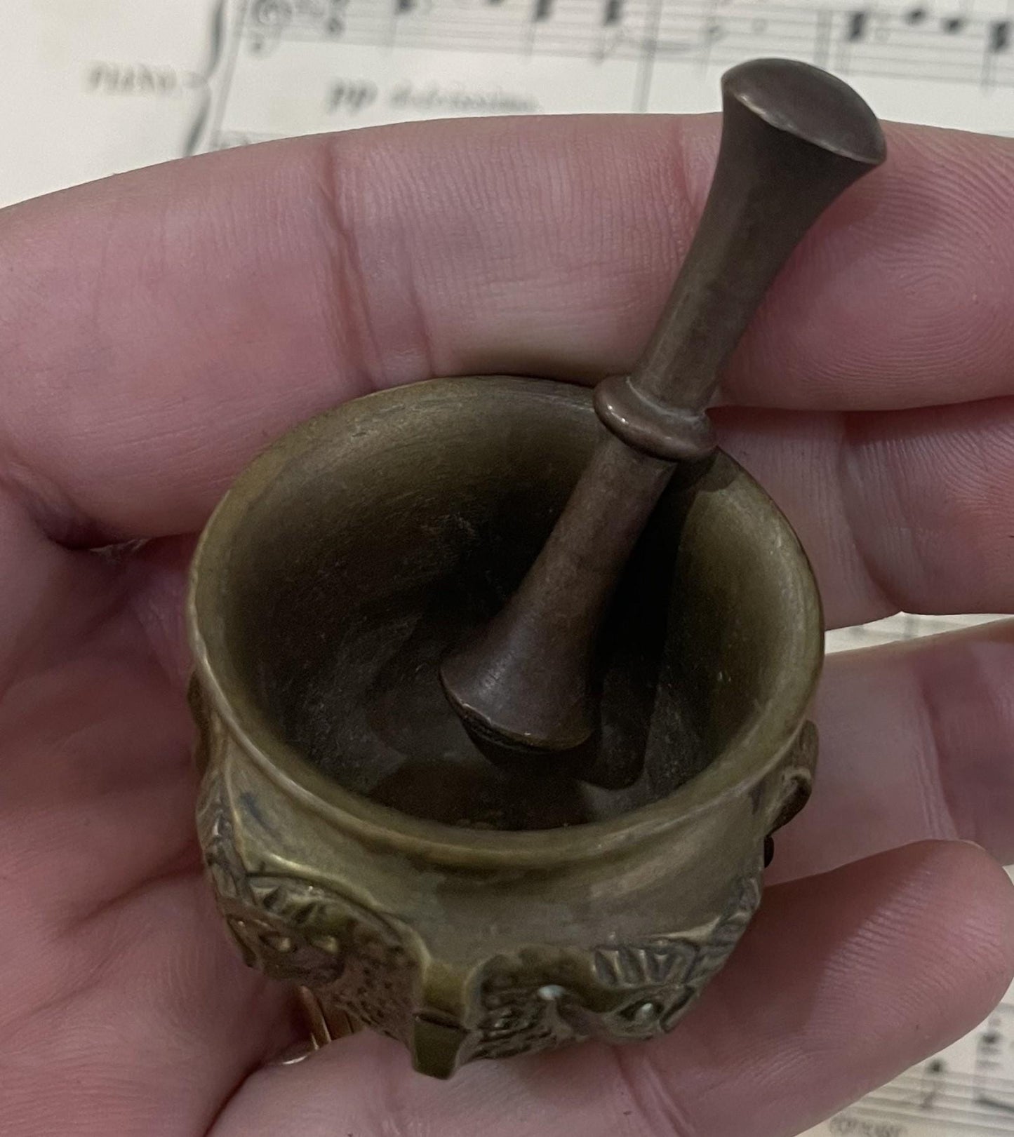 Rare Small Antique French Bronze Mortar and Pestle Apothecary Lion c1900