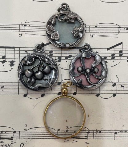 Antique French Art Nouveau Sliding Pendant Photo Holder Cherry c1920