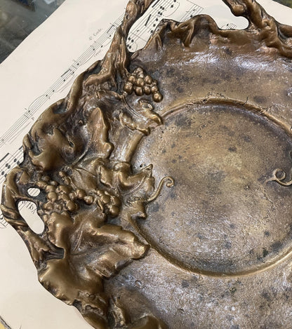 Large Antique French Art Nouveau Bronze Tray with Grapes Vines Signed Dommartin c1920