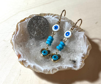 Evil eye protection earrings with turquoise and goldfilled