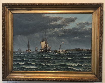 Antique Dutch Netherlands Oil on Canvas Marine Boats Signed J. Jensen c1931