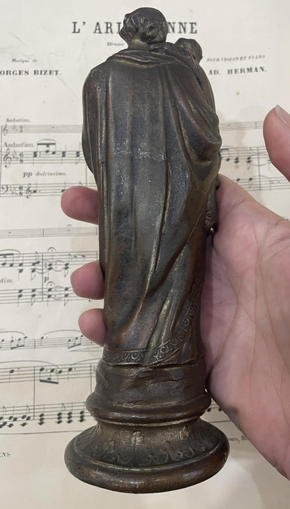 Rare Antique French St Joseph and Child Spelter Statue c1900