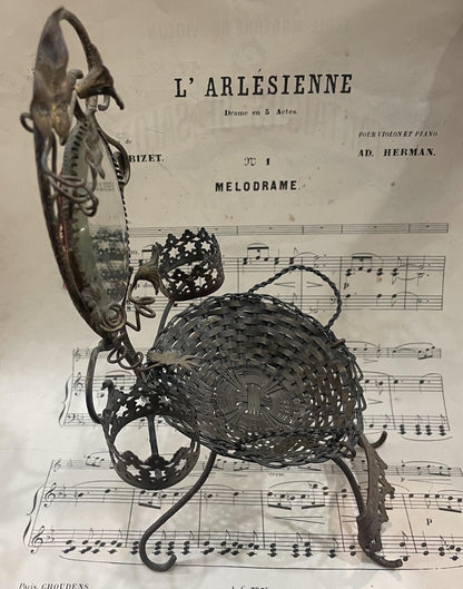 Rare Antique French Pocket Watch Holder Mirror c1880