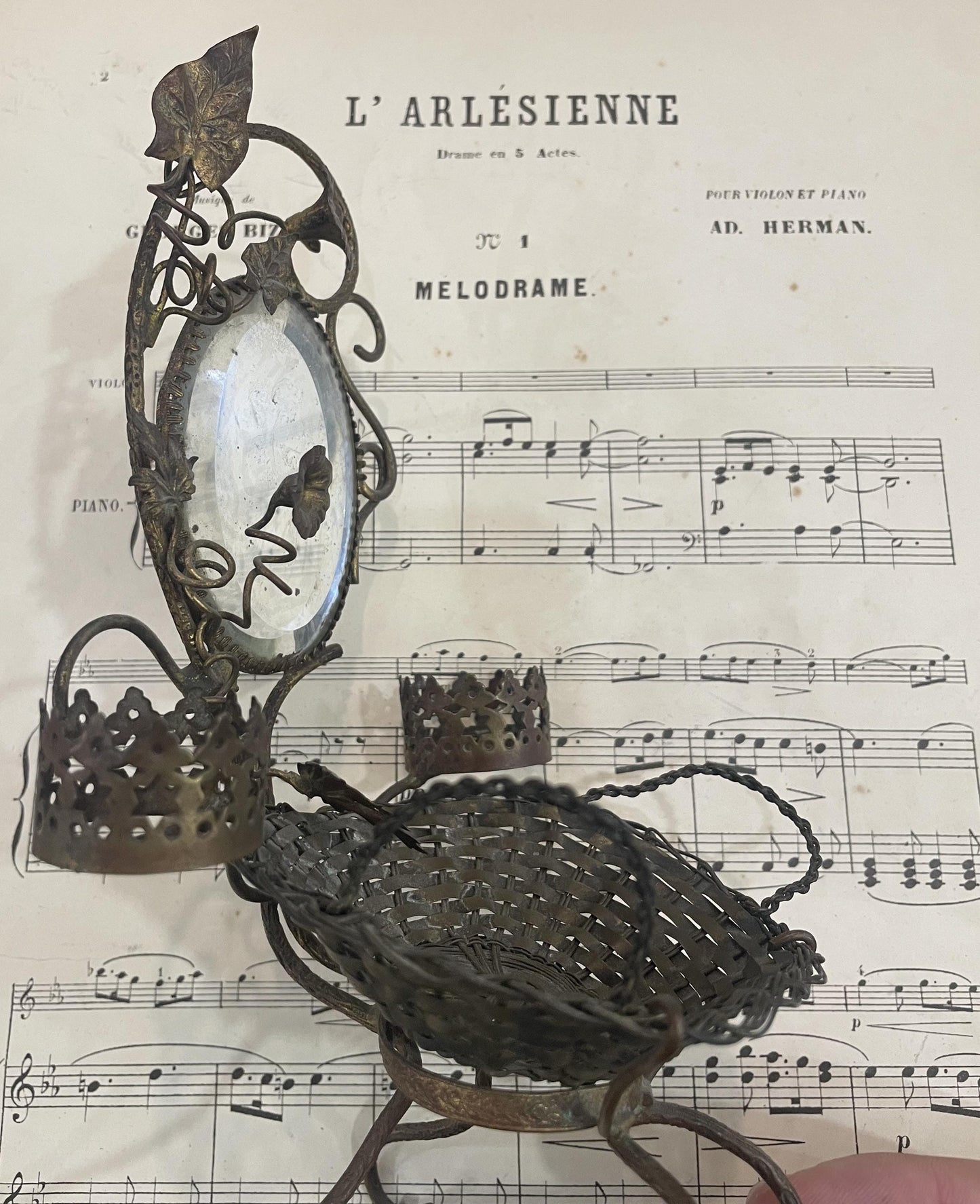 Rare Antique French Pocket Watch Holder Mirror c1880