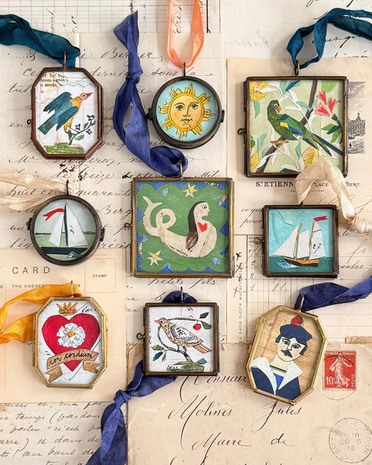 Cassis Folk Bird ~ Lg. Art Locket Vintage Decor Handmade