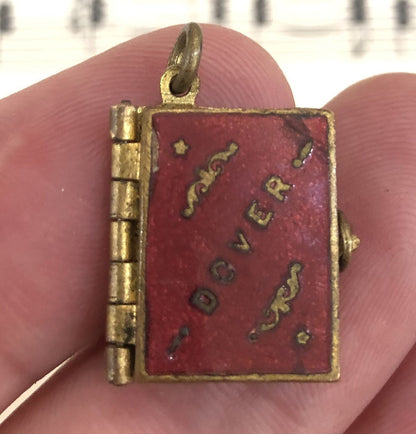 Rare Antique Miniature English Souvenir Photos Red Enamel Pendant Book Dover c.1910