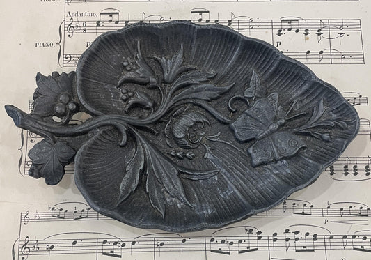 Antique French Art Nouveau Cast Iron Tray Butterfly c1920