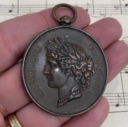 Large Antique French Bronze Art Nouveau Pendant Republique Francaise c1920