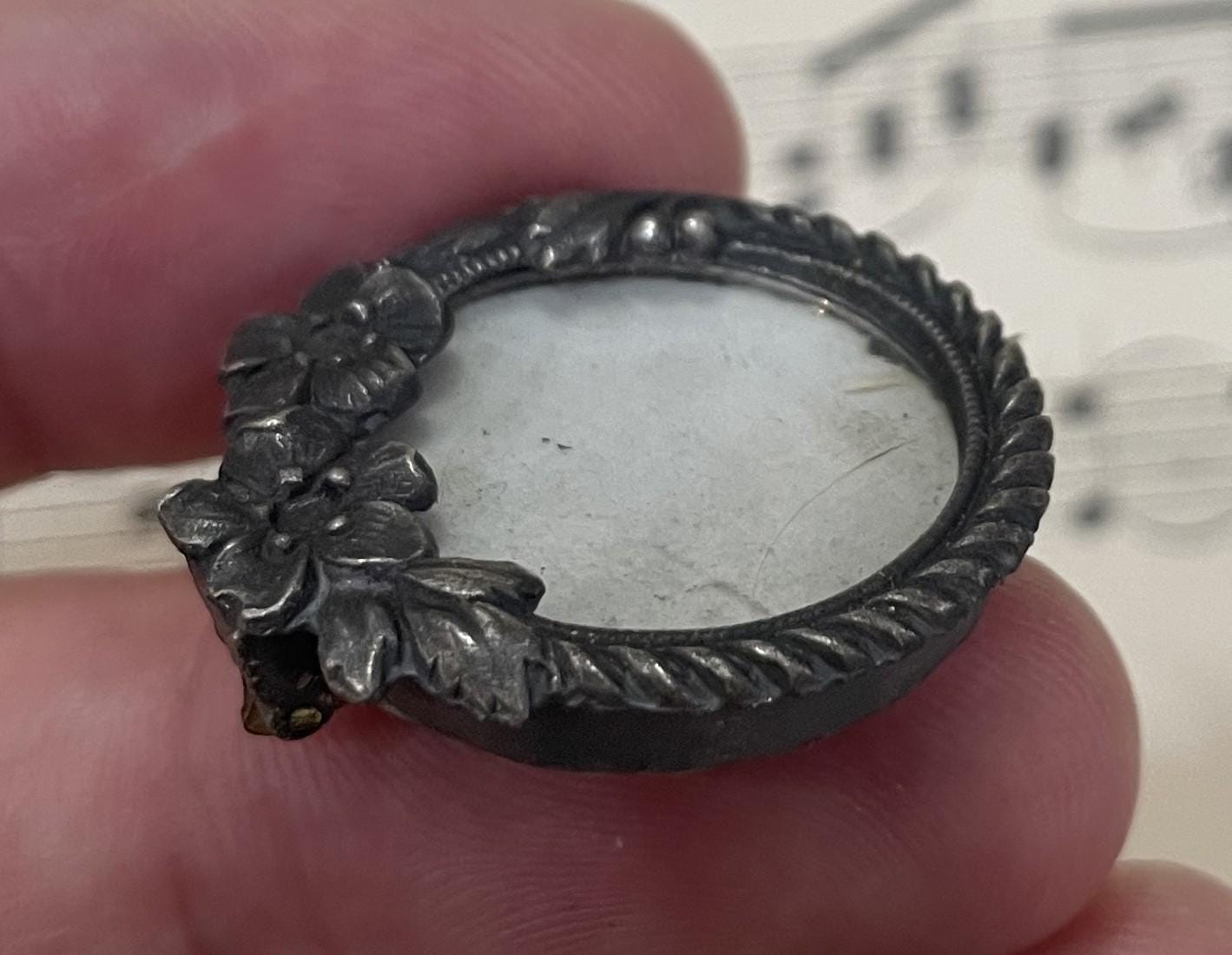 Antique French Art Nouveau Brooch Photo Holder Flowers c1920