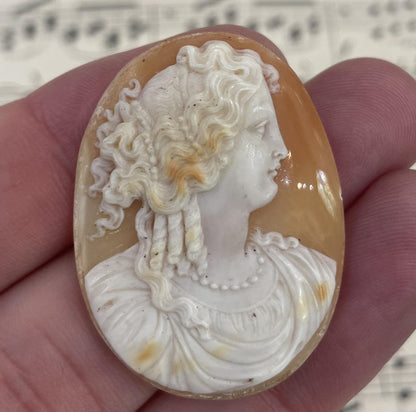 Rare Antique Italian Carved Shell Cameo Mythology Roman Goddess c1900